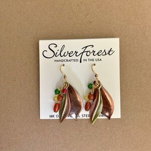 Silver Forest New Bohemian Copper & Gold Leaf Charm Layered Earrings 18K